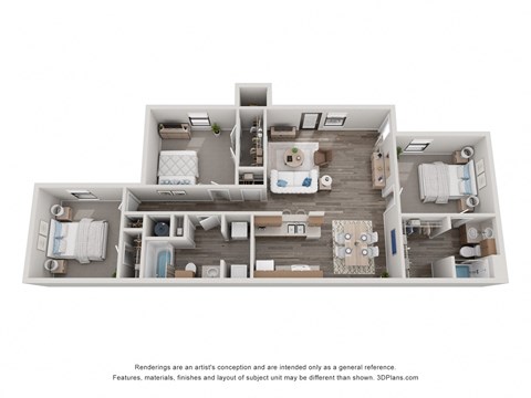 Floor plan for 3 beds, 2 baths, 1099 sqft